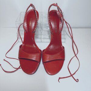 Gianni Bini Red Leather 3.5" espadrilles stilettos with gold accents in size 8M